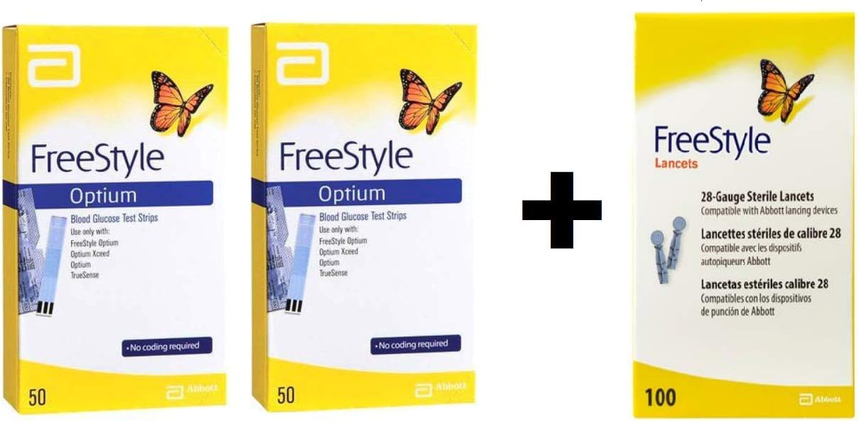 FreeStyle Optium Pack Monitoreo Glucosa: 2 Cajas Tiras c/50 y 100 Lancetas