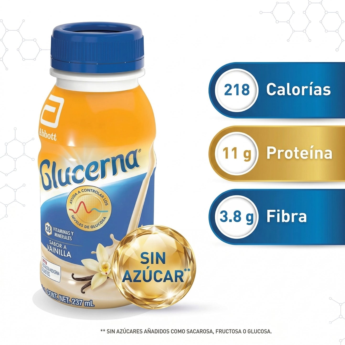 Glucerna Vainilla 12 Pack 237 ml | Bebida Nutricional para Control de Glucosa, Sin Azúcar, con Proteína, Fibra y Vitaminas