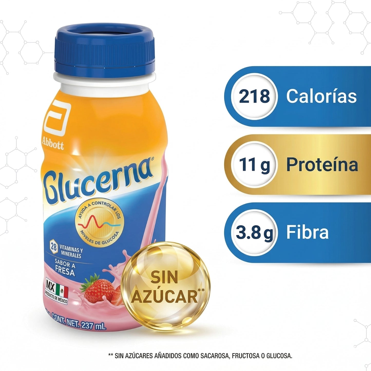 Glucerna Fresa 12 Pack 237 ml | Bebida Nutricional para Control de Glucosa, Sin Azúcar, con Proteína, Fibra y Vitaminas