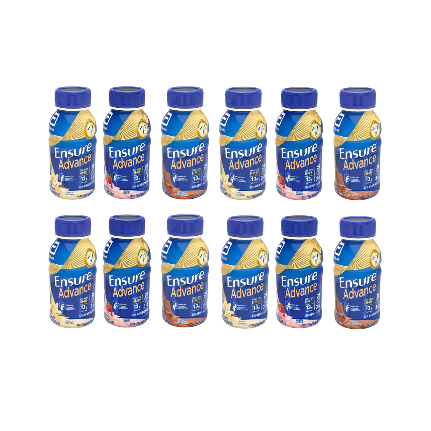 Ensure Advance 12 Pack 237 ml Sabores Surtidos | Chocolate, Fresa y Vainilla | Bebida Nutricional con Proteína, Vitaminas y Minerales