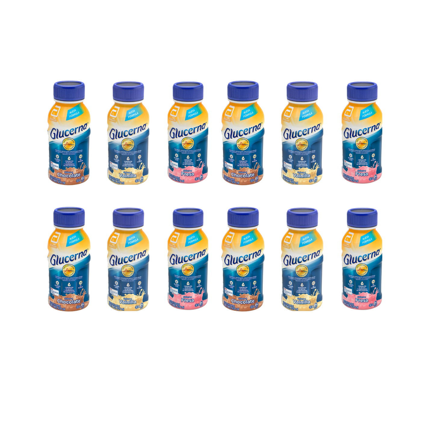 Glucerna 12 Pack 237 ml Sabores Surtidos | Chocolate, Fresa y Vainilla | Bebida Nutricional para Control de Glucosa, Sin Azúcar, con Proteína, Fibra y Vitaminas