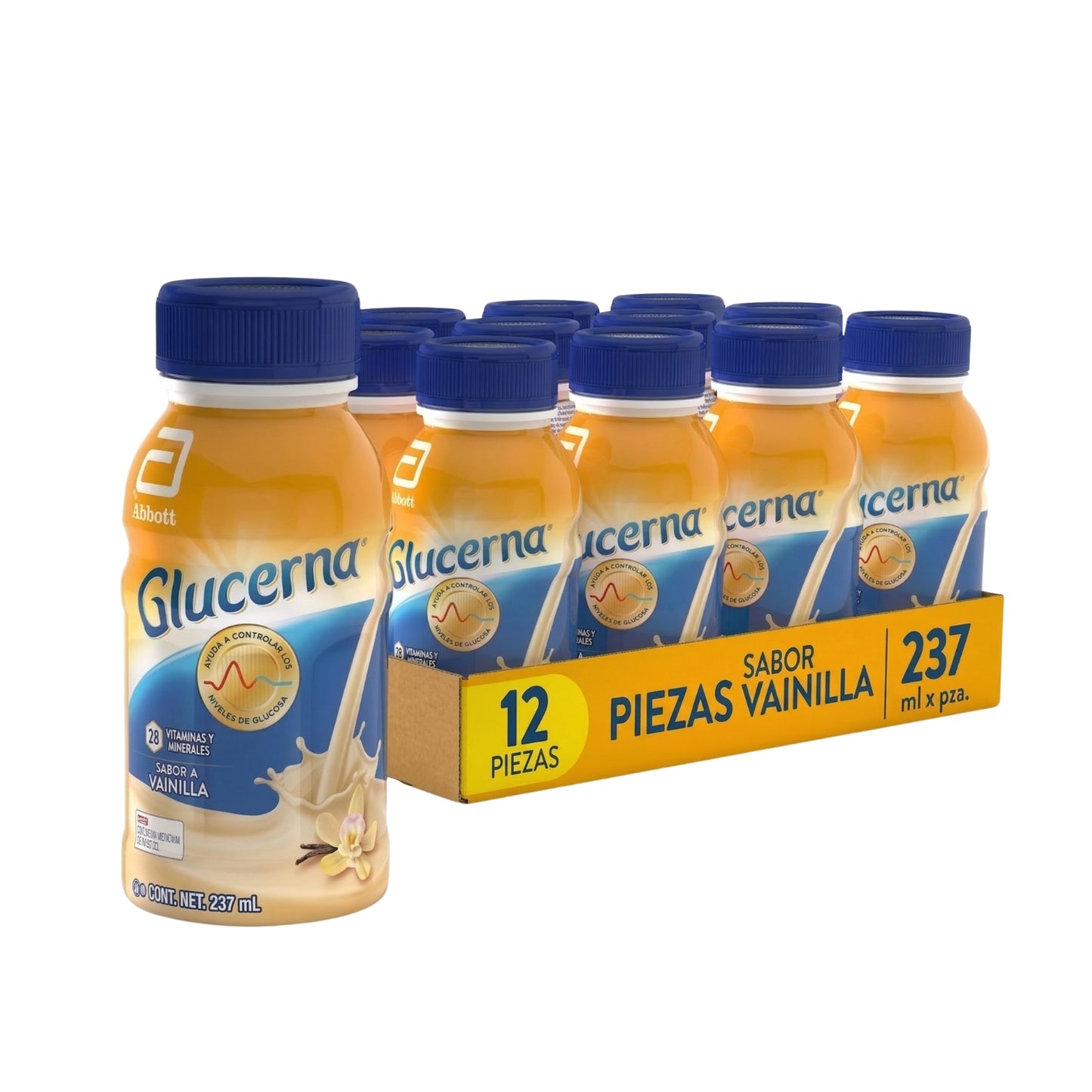 Glucerna Vainilla 12 Pack 237 ml | Bebida Nutricional para Control de Glucosa, Sin Azúcar, con Proteína, Fibra y Vitaminas