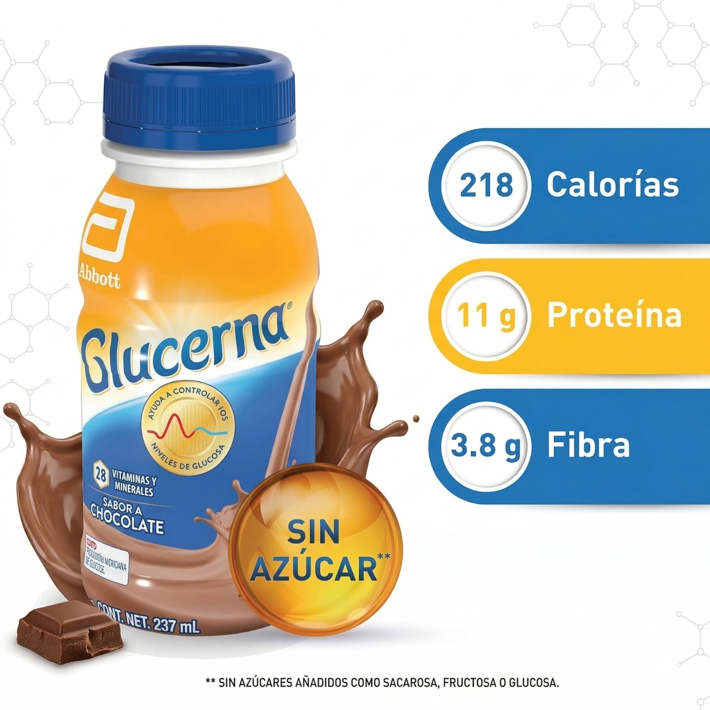 Glucerna Chocolate 12 Pack 237 ml | Bebida Nutricional para Control de Glucosa, Sin Azúcar, con Proteína, Fibra y Vitaminas