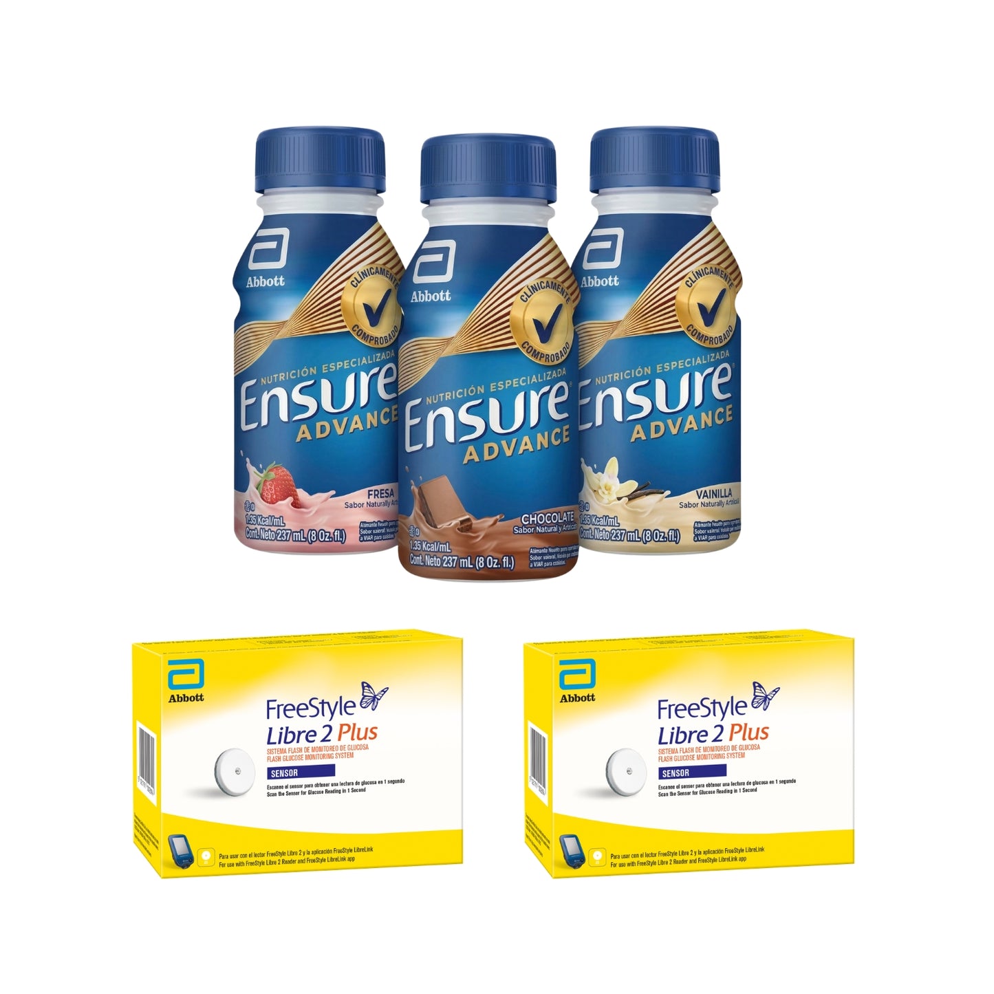 Freestyle Libre 2 Plus Sensor + Ensure Advance Pack 237 ml Sabores Surtidos | Chocolate, Fresa y Vainilla