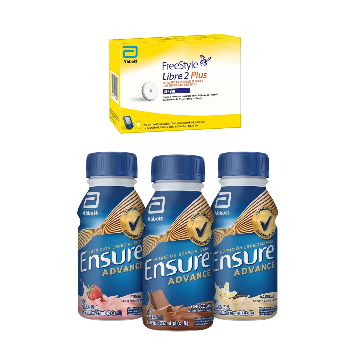 Freestyle Libre 2 Plus Sensor + Ensure Advance Pack 237 ml Sabores Surtidos | Chocolate, Fresa y Vainilla