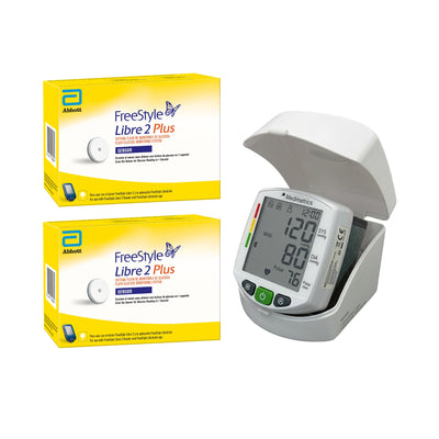 FreeStyle Libre 2 Plus Sensor + Baumanómetro de Muñeca Medimetrics MDW-880 | Kit Glucosa y Presión